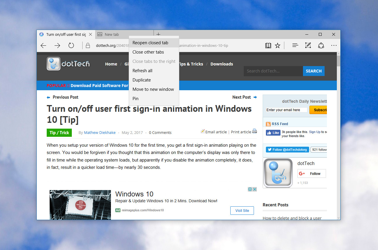 How to reopen closed window microsoft edge